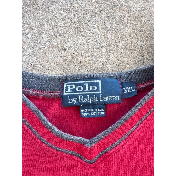 Vintage Polo Ralph Lauren Red V-Neck Sweater XXL 100% Cotton With Embroidered Lo - Picture 3 of 5